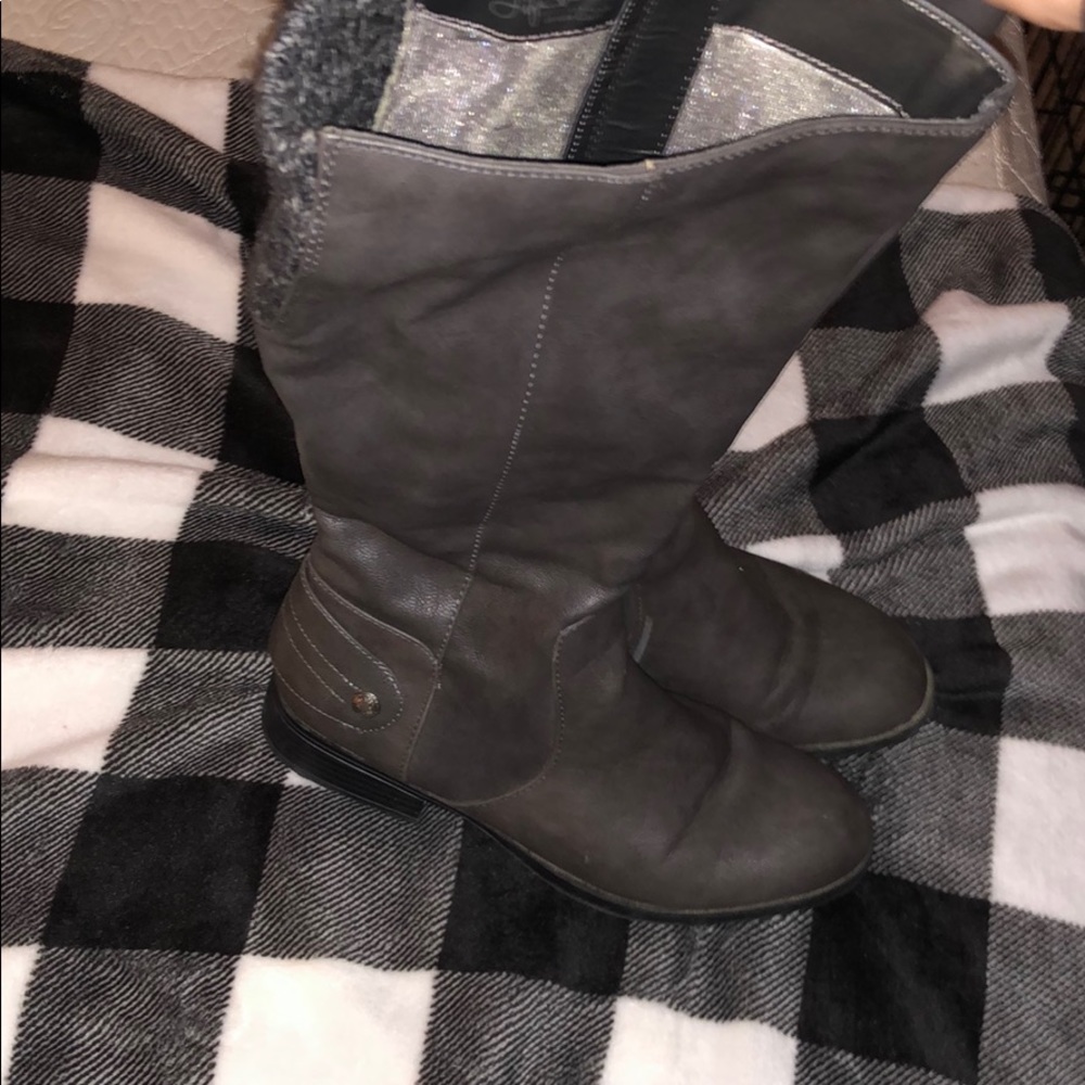 Grey wide calf boots